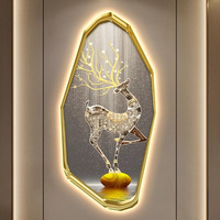 Décoration murale moderne : Tableau en porcelaine cristalline avec motif cerf et bande LED, sans cadre, étanche, pour fond de canapé