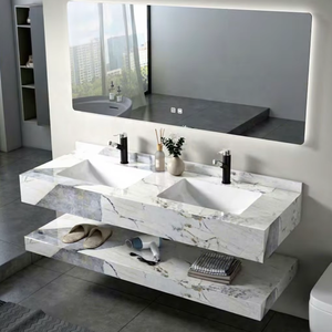 Lavabo Doble de Lujo 50-58 con Acabado Brillante de Piedra Sinterizada, Diseño Moderno Rústico, Resistente al Agua para Exteriores, Hogar, <span class=keywords><strong>Bar</strong></span> y Baño - Product Image 3