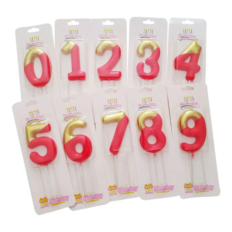 Wholesale Golden Customized 6.8cm Half Gold Half Red Candle Birthday Party Decoration Digital Birthday Candles