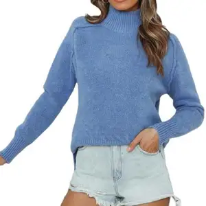 Suéter De lana fina para Mujer, Jersey De punto De cuello alto, manga larga, holgado, a la moda, venta al por mayor