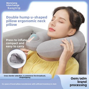 Almohada inflable ligera en forma de U para el cuello, protección de la columna cervical, cojín de viaje para avión y coche, respaldo para la cintura, para siesta - Product Image 2