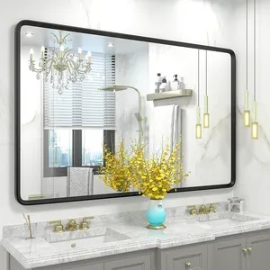 Hot Sale Large Rectangle Black Frame Mirror Simple Bathroom Mirrors With Thin Metal Frame