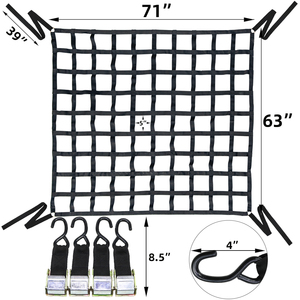 Nhiệm Vụ Nặng Nề Tùy Chỉnh 1 "Vải Hàng Hóa <span class=keywords><strong>Net</strong></span> Với D Nhẫn & Cam Khóa Tie-Xuống Ratchet Dây Đeo Cho Pick up Xe Tải Giường - Product Image 2