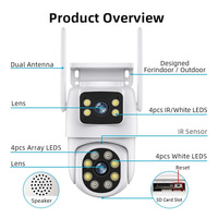 Fabrieksdirecte verkoop splinternieuwe camera met dubbele lens, dubbele scherm, 6MP CMOS sensor, draadloze WiFi netwerk bewakingscamera voor binnen, met geheugenkaart