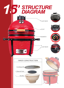 AUPLEX - Parrillas Kamado Rojas de 15 Pulgadas para Barbacoa, Ahumador de Jardín para Acampar, Barbacoa <span class=keywords><strong>Familiar</strong></span>, Asadores de Carbón - Product Image 5
