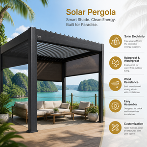 Motorisierte Aluminium-Pergola mit Verstellbarem Lamellendach und Schiebetüren aus Glas für Wintergarten und Geschlossene Terrasse - Product Image 2