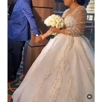 2024 robes de mariée de luxe dubaï grande taille dentelle paillettes cathédrale robes de mariée personnaliser à manches longues robe de mariée saoudienne