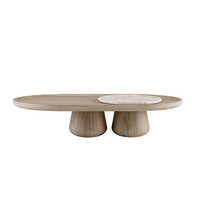 Table basse résidentielle Dream Home en matériaux mixtes, plateau ovale arrondi en marbre et bois, pieds massifs bombés