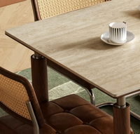 Ensemble de table à manger en bois massif minimaliste moderne avec plateau en pierre frittée, table de cuisine rectangulaire pour la maison, meubles de restaurant