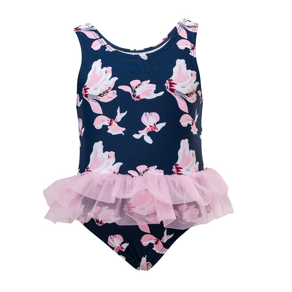 Мягкий цельный купальник для маленьких девочек с цветочным принтом и тюлевой юбкой