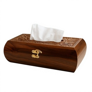 Boîte à mouchoirs en bois de manguier, design traditionnel, bois sculpté, forme rectangulaire avec fermoir en laiton pour la maison, le bureau ou le bureau à domicile - Product Image 2