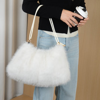 Sac fourre-tout d'épaule plissé en peluche grande capacité pour femme, style hiver, sac à dos en peluche tendance