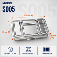 S005 Linda Lonchera de 5 Compartimentos de Acero Inoxidable 304, Apta para Microondas, Hermética, Libre de BPA, con Sello de Silicona, para Recién Nacidos, de Fábrica OEM