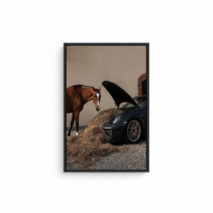 Printed Canvas: Funny Horse and Car Wall Art for Rustic Decor,<b>BLACK</b> <b>FRAMED</b> CANVAS - Product Image 2