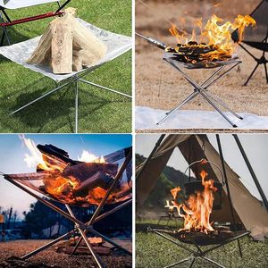 Parrilla portátil ultraligera de acero inoxidable para acampar al aire libre, estufa plegable para hoguera, estante de leña, mesa para quemar al aire libre, barbacoa - Product Image 4