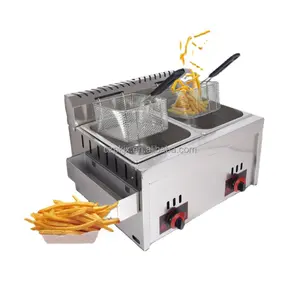 Edelstahl Gas Pommes Frites Frittier maschine Kartoffel chips Friteuse Doppelt ank Industrielle Gewerbliche Fritte use