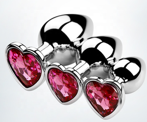 Lot de 3 jouets de stimulation sexy en acier en forme de cœur avec bijoux, petit/moyen/grand, rose, amusant, flirt, masturbation, <span class=keywords><strong>plug</strong></span> anal pour adultes - Product Image 2