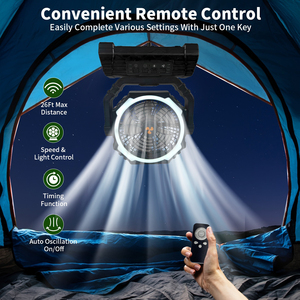 10000mah Black Portable <b>Outdoor</b> Solar Camping Fan with Remote Control and Led Light, Charging <b>Table</b> for Fishing Fan - Product Image 5