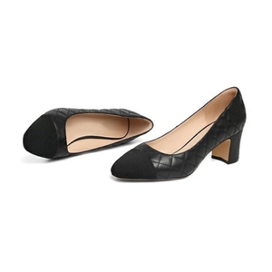 100% Lamb Leather Quilted Women Pumps Pig Insole 5.5cm <b>Chunky</b> Heel Walking Pumps Office Ladies <b>Shoes</b> Customize logo Factory - Product Image 3