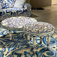 Canapé rond en tissu bleu et blanc haut de gamme, canapé d'amour, mobilier de villa moderne de luxe, canapé d'amour rond