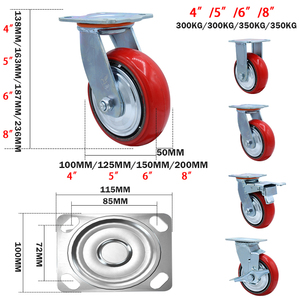 Chinesischer Hersteller 4 Zoll <span class=keywords><strong>5</strong></span> Zoll 6 Zoll 8 Zoll Rote Schwenkbare PU-Rollen auf Gusseisen Polyurethan-Lenkrollen für Schwerlast - Product Image 4