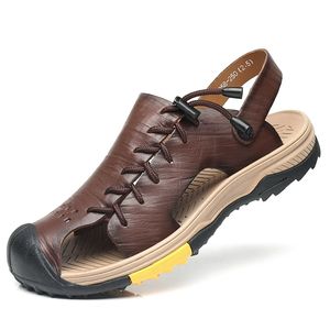 Sandales plates en <span class=keywords><strong>cuir</strong></span> pour hommes, imperméables, pieds nus, avec amorti pour la plage, la randonnée, la pêche, l'été, semelle confortable pour l'extérieur - Product Image 6