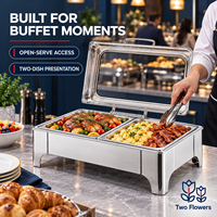 Chafing Dish Klasik Stainless Steel dengan Tutup Engsel Transparan, Dua Panci Persegi Panjang, untuk Hotel, Restoran, dan Katering (untuk dua orang)