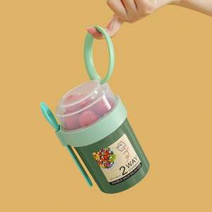 Tasse à salade portable en plastique double couche céréales petit déjeuner lait tasse nuit avoine conteneur avec couvercle cuillère - Product Image 1
