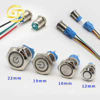 Interrupteur à bouton-poussoir de 16 mm avec LED et signal d'alimentation, interrupteur momentané métallique étanche à verrouillage automatique 3V 5V 6V 12V 24V 220V