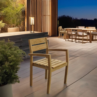 Chaise de jardin en teck, mobilier d'extérieur empilable, design moderne, pieds coniques, structure en bois, fabrication OEM ODM, livraison directe d'usine, utilisation pour hôtels et villas