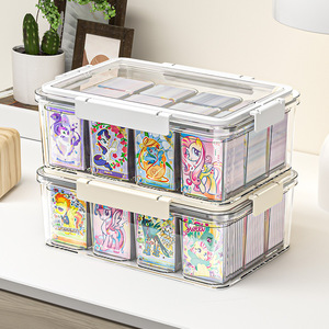Card Storage Box Transparent Acrylic Compartmentalized Desktop Organizer For Toys Collectibles 2 Tier Stackable With Lid - Product Image 1