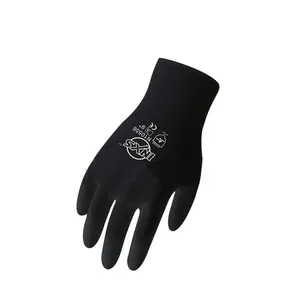13 Gauge schwarz Polyester Liner Strick Handgelenk schwarz PU beschichtet auf Handschuh Ce En388 High Quality
