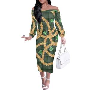 Abito da <span class=keywords><strong>sera</strong></span> lungo realizzato su misura Mokihana Lei abito da <span class=keywords><strong>sera</strong></span> stampato su richiesta vestito aderente Sexy taglie forti con spalle lunghe a maniche lunghe - Product Image 4