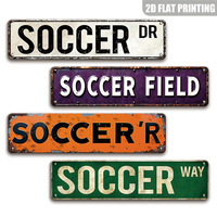 Letrero Metálico Largo Plano de Fútbol con Impresión 2D, Decoración de Pared con Tipografía Deportiva Retro para Patio Trasero, Campo, Gimnasio, Sala de Deportes