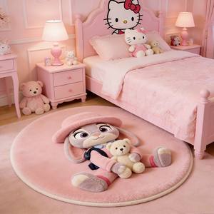 Alfombra Redonda con Dibujos Animados de Animales, Antideslizante, para Decoración de Dormitorio de Niñas, Imitación de Cachemira, Suave, Primavera 2026, Marca Wan Xinlong - Product Image 2