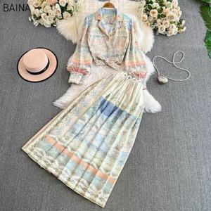 Nuovo romantico elegante due pezzi Set <span class=keywords><strong>abbigliamento</strong></span> donna intagliate stampa <span class=keywords><strong>Chic</strong></span> Top corto elastico vita alta grandi gonne Midi - Product Image 3