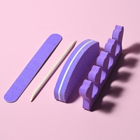 Ensemble de manucure 4 pièces lime à ongles + tampon + bâton orange poussoir + séparateur souple kit de lime à ongles violet kit de manucure et ensemble
