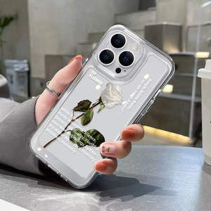 Para <span class=keywords><strong>iPhone</strong></span> 14 13 12 11 Pro Max XSmax XR X XS 7 8 Plus Funda transparente para teléfono móvil TPU Simple White Rose - Product Image 5