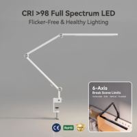 Lampe de bureau en métal blanc, tactile, pliable, à intensité variable/à changement de couleur, double source lumineuse, AC, écologique, protection des yeux, CRI 95 élevé