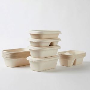 Conteneur alimentaire jetable blanc en canne à sucre recyclée, biodégradable, micro-ondable, à 3 compartiments, 64 x 48 oz, pour les fêtes - Product Image 3