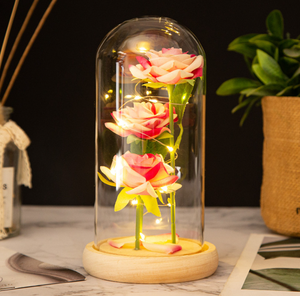 Tres Rosas Preservadas en Cúpula de Cristal, Adornos para el Día de la Madre, Flor Simulada con Cubierta de Cristal, Luces LED, Rosa Eterna - Product Image 2
