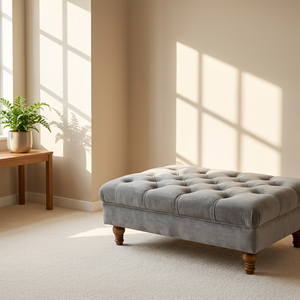 Modern Large Tufted <strong>Chesterfield</strong> Ottoman <strong>Footstool</strong> | Solid Wood Legs Velvet Button Footrest Bench | Adjustable Height Living - Product Image 2
