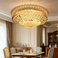 Lustre de plafond en cristal K9 de luxe à montage en surface, luminaire décoratif circulaire multicouche en métal pour salon et hall d'entrée