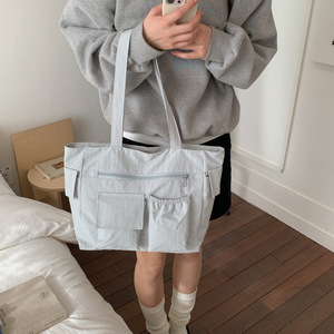 Borsa Tote in Nylon Multi-tasca con Due Cerniere, Borsa <span class=keywords><strong>a</strong></span> Spalla Casual da Donna, Leggera e Resistente per Scuola, <span class=keywords><strong>Lavoro</strong></span>, Shopping - Product Image 2