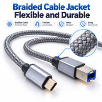 Kabel kepang USB C USB B 2.0 untuk Epson untuk HP untuk Canon MacBook Pro Samsung untuk pencetak mikrofon kamera