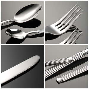 Ensemble de couverts en acier inoxydable 410 rainuré style colonne romaine, finition miroir de luxe, <span class=keywords><strong>fourchette</strong></span>, <span class=keywords><strong>cuillère</strong></span>, <span class=keywords><strong>couteau</strong></span> pour hôtel - Product Image 4