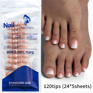 120 pièces Simple français <span class=keywords><strong>faux</strong></span> ongles <span class=keywords><strong>blanc</strong></span> bord rose court carré orteil ongles couverture complète <span class=keywords><strong>pied</strong></span> presse sur conseils pour femmes filles - Product Image 2