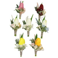 Bros korsase bunga mawar FGH-394, gelang kain kuncup Tulip buatan untuk pernikahan
