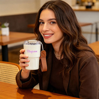 Mug de voyage isotherme en acier inoxydable 360 ml (12 oz) avec paille, tasse de bureau moderne à double paroi, thermos anti-fuite