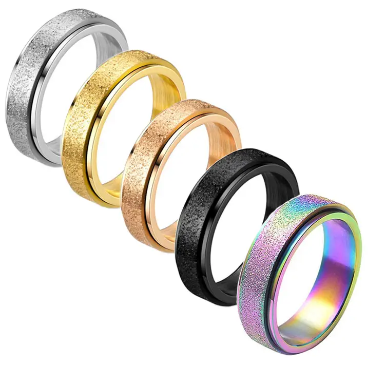 Sc Best Selling Mens Roterende Angst Ring Mode Frosted Glitter Rvs Ringen Dubbele Laag Spinner Fidget Ringen Vrouwen
